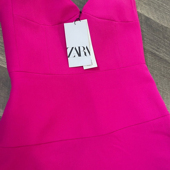 ZARA Strapless A-Line Midi Dress with Bustier Fuchsia Pink Size S with Pockets - Picture 3 of 6